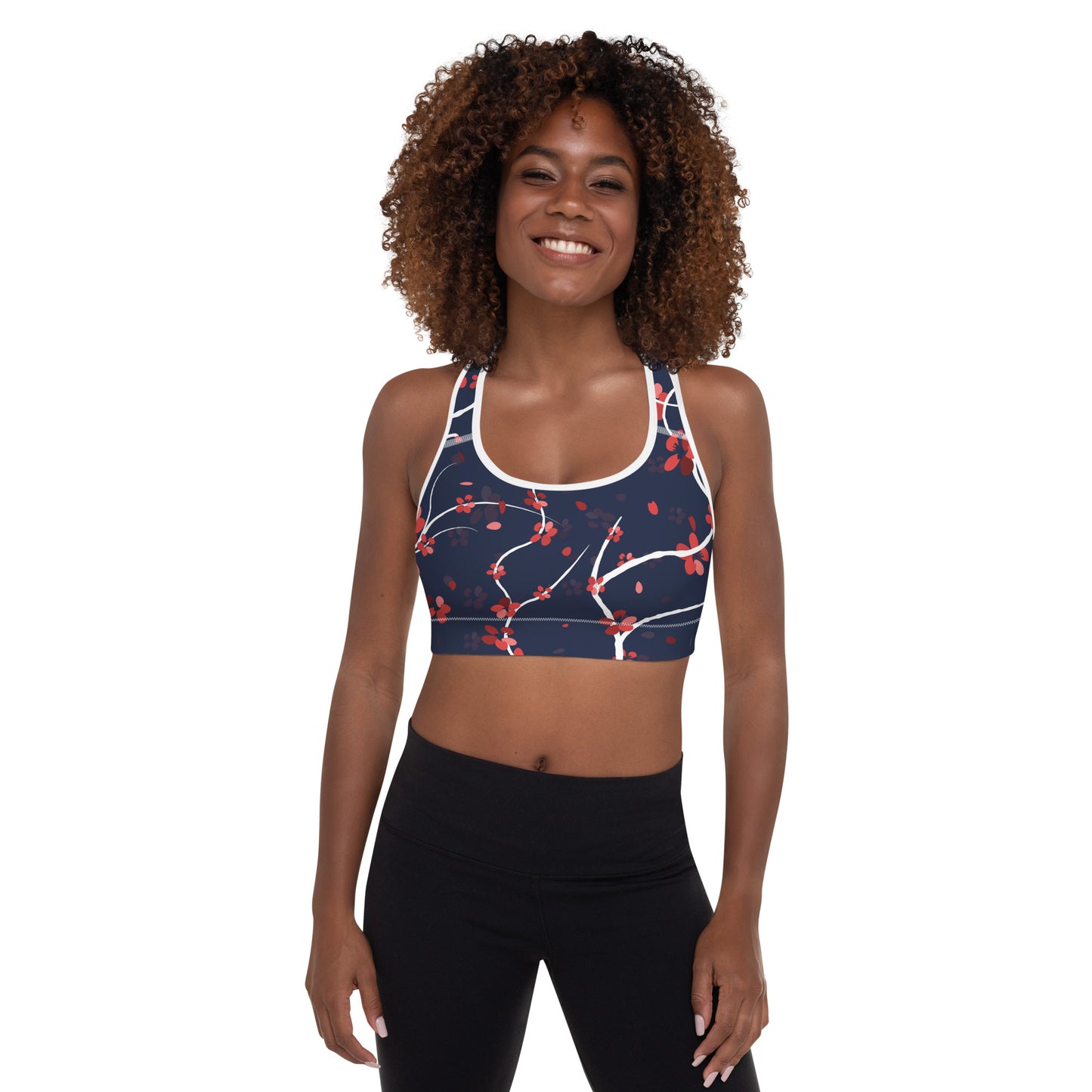 Blue and Red Cherry Blossom Sports Bra