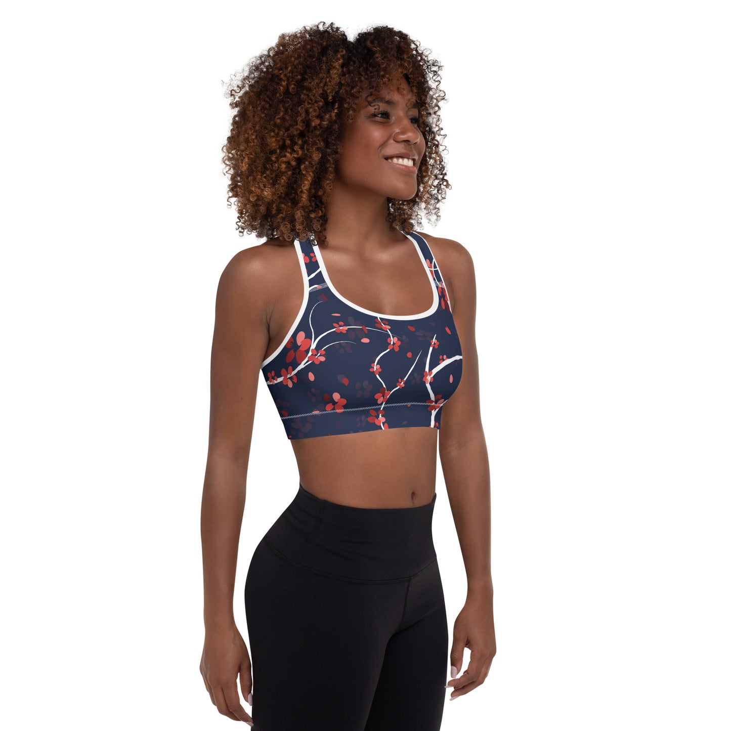 Blue and Red Cherry Blossom Sports Bra