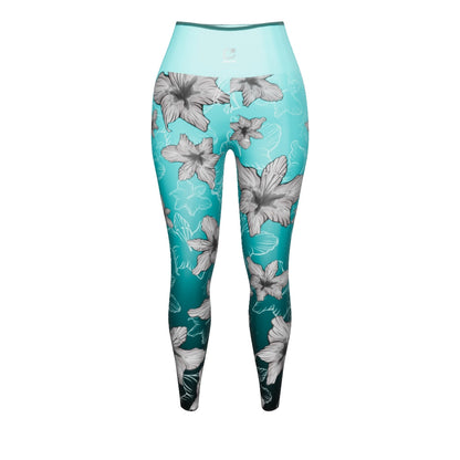 Cyan Flower Yoga Leggings
